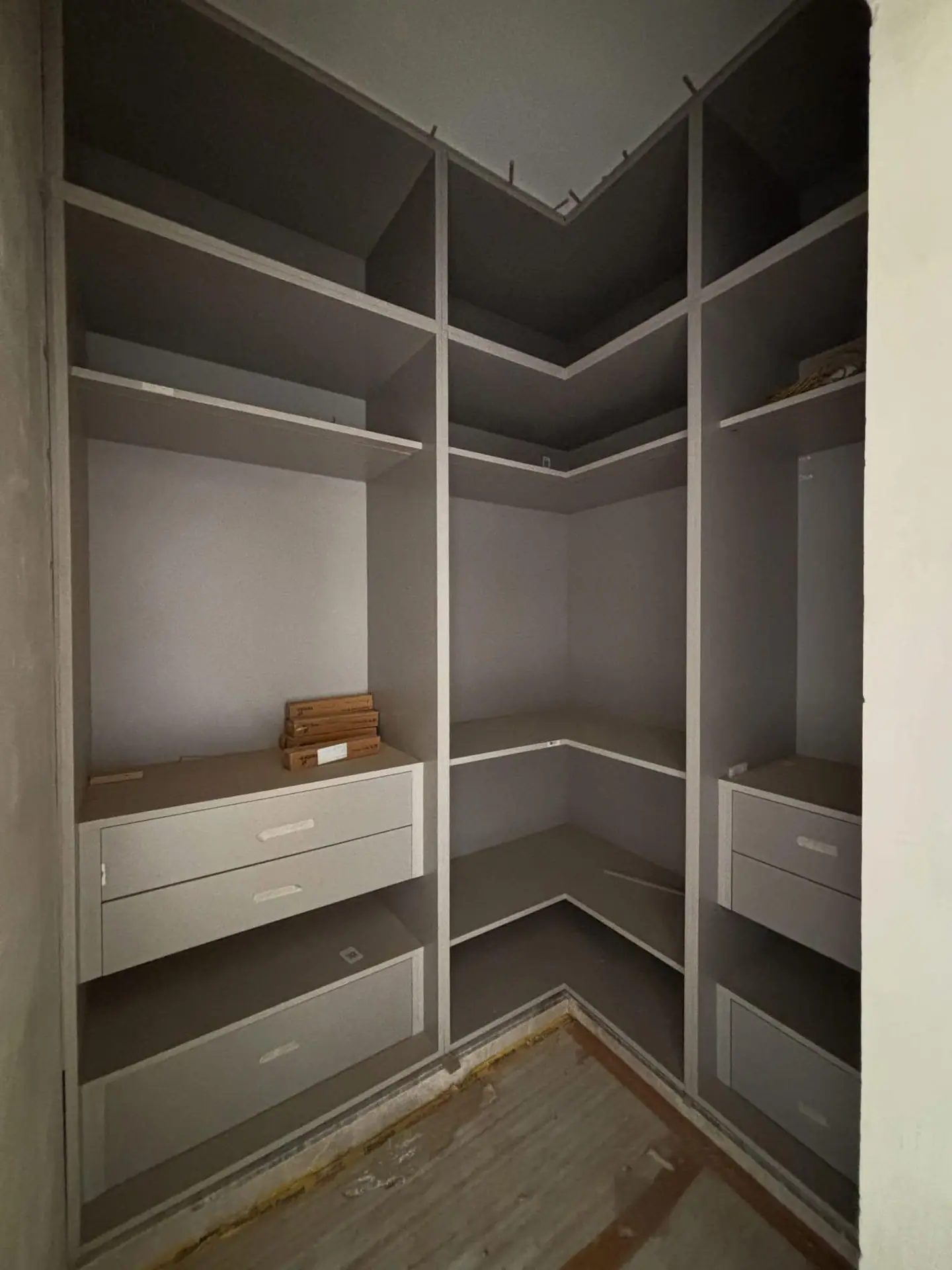 Built-in wardrobe carcass taking shape on site, before finishing